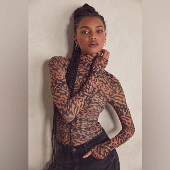 Free People Under It All Printed Mesh Bodysuit leopard animal print - Picture 1 of 4
